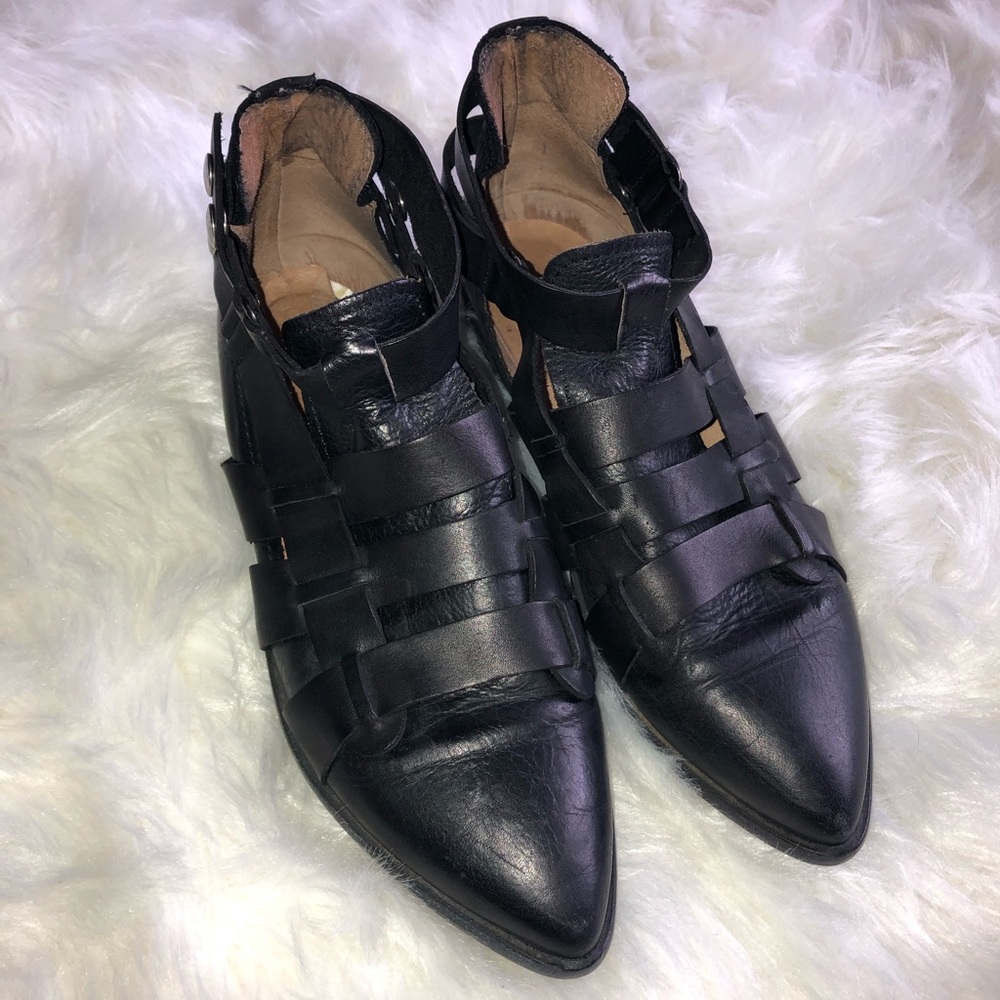 Free People Black Leather Ankle Boot